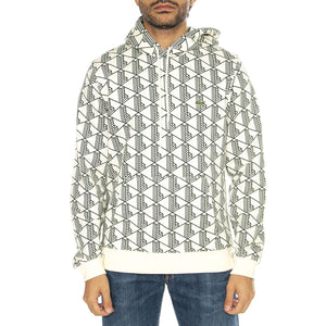 Lacoste Fleece-Hoodie mit Monogramm - Felpa con Cappuccio Uomo Bianca SH2855-00  LACOSTE 