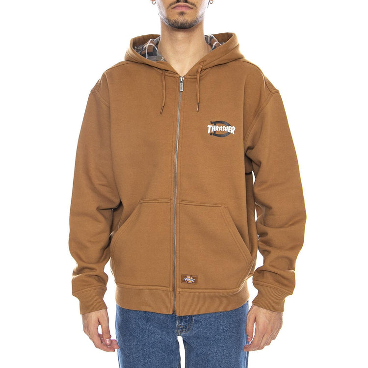 THRASHER x DICKIES Zip Through Brown Duck - Felpa con Cappuccio Uomo Marrone DK0A887J0BD1  DICKIES 