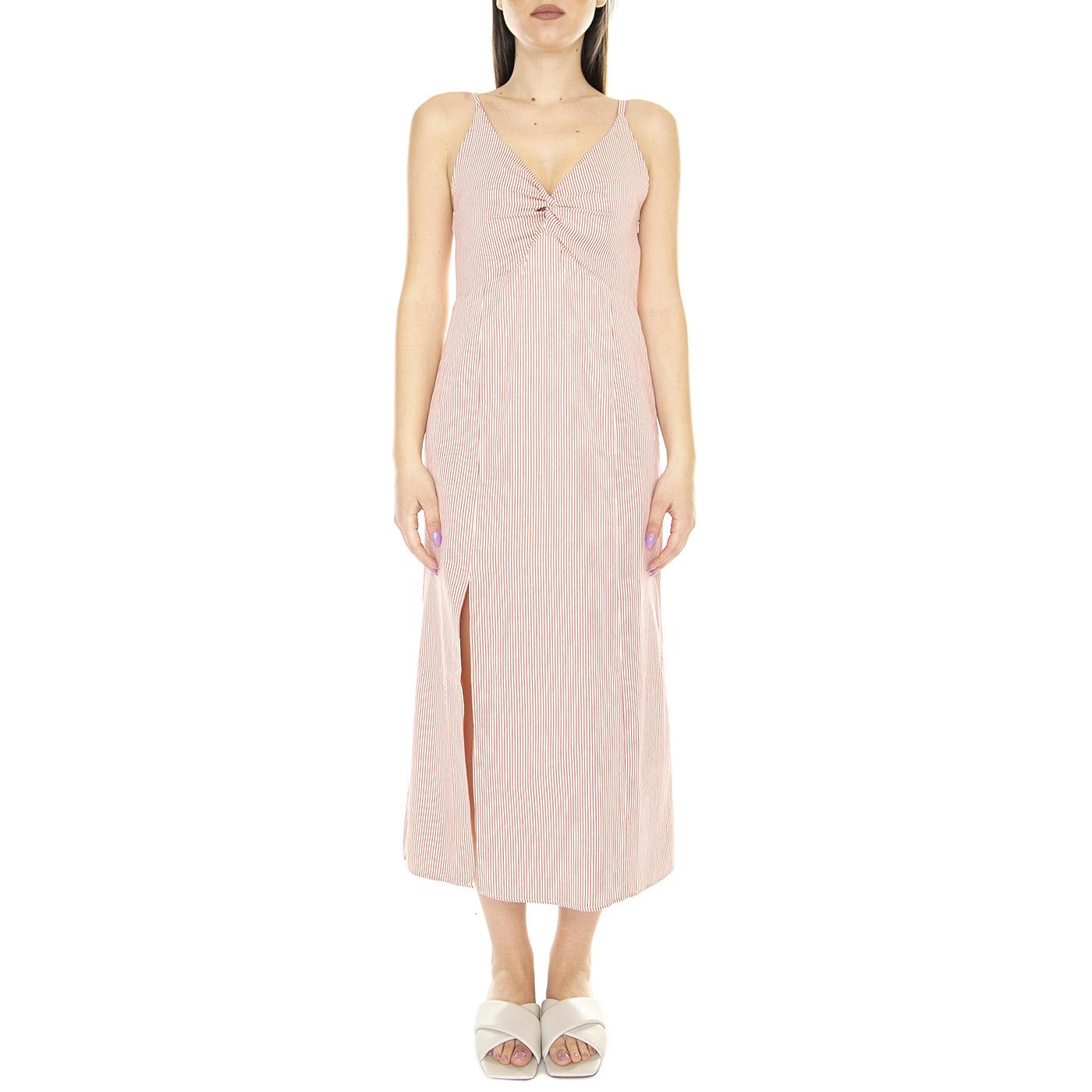 Vestido Midi con Tirantes y Estampado de Rayas Rojas - Abito Donna Rosa 31W/11247  WILD PONY 