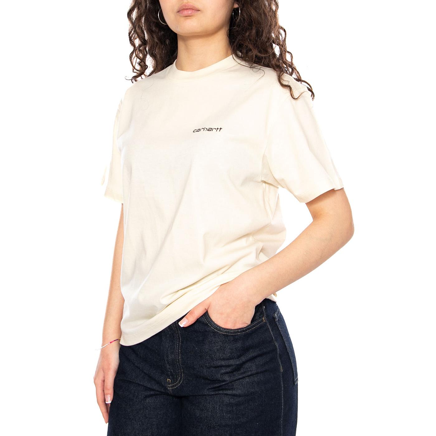 W' S/S Script Embroidery T-Shirt - Cinursus / Cozy Purple - Maglietta Girocollo Donna Beige I032293 3O6XX CARHARTT WIP 