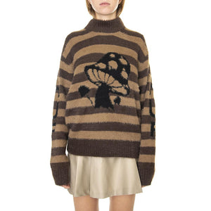 Shroom Jacquard Knit Sweater Brown - Maglione Girocollo Donna Marrone WKN0061-BROWN  HUF 