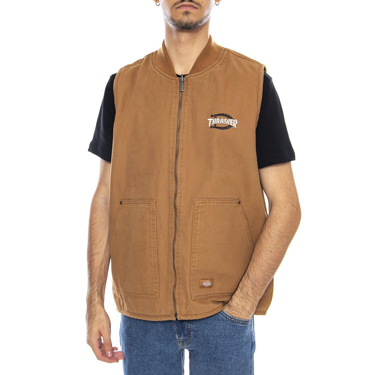 THRASHER X DICKIES Vest Brown Duck - Gilet Smanicato Uomo Marrone DK0A88IT0BD1  DICKIES 