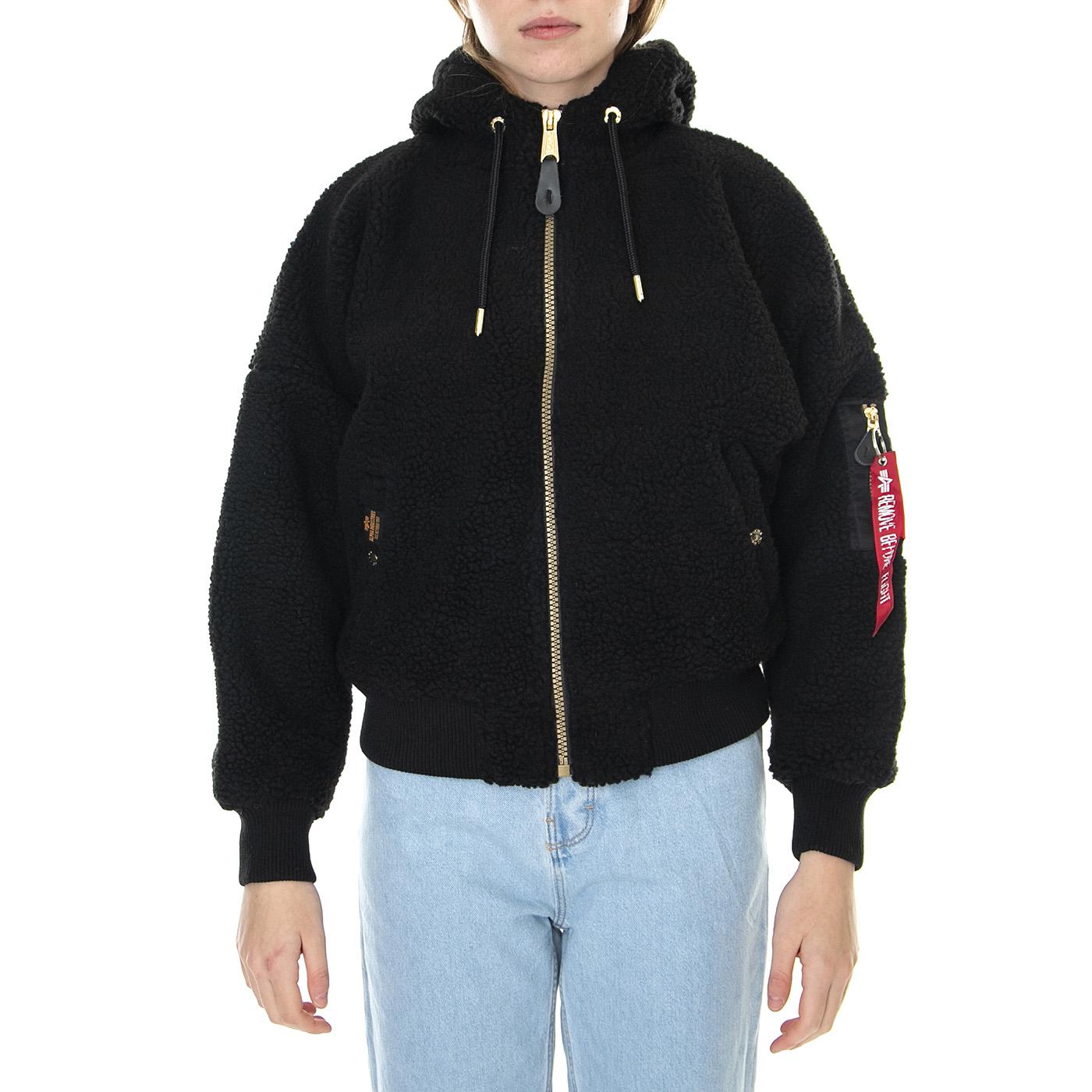 MA-1 OS Hooded Teddy Wmn Black - Giacca Invernale con Cappuccio Uomo Nera 118002-03  ALPHA INDUSTRIES 