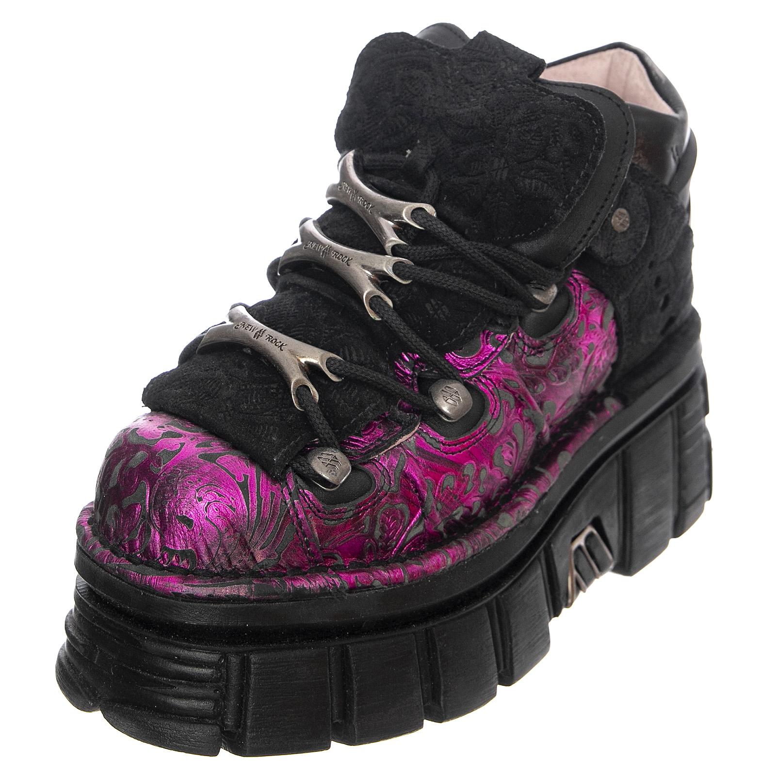 106B-C5 Shoes - Vintage Flower Fucsia - Scarpe Stringate Profilo Basso Donna Multicolore 37 NRSM-106B-C5  NEW ROCK 