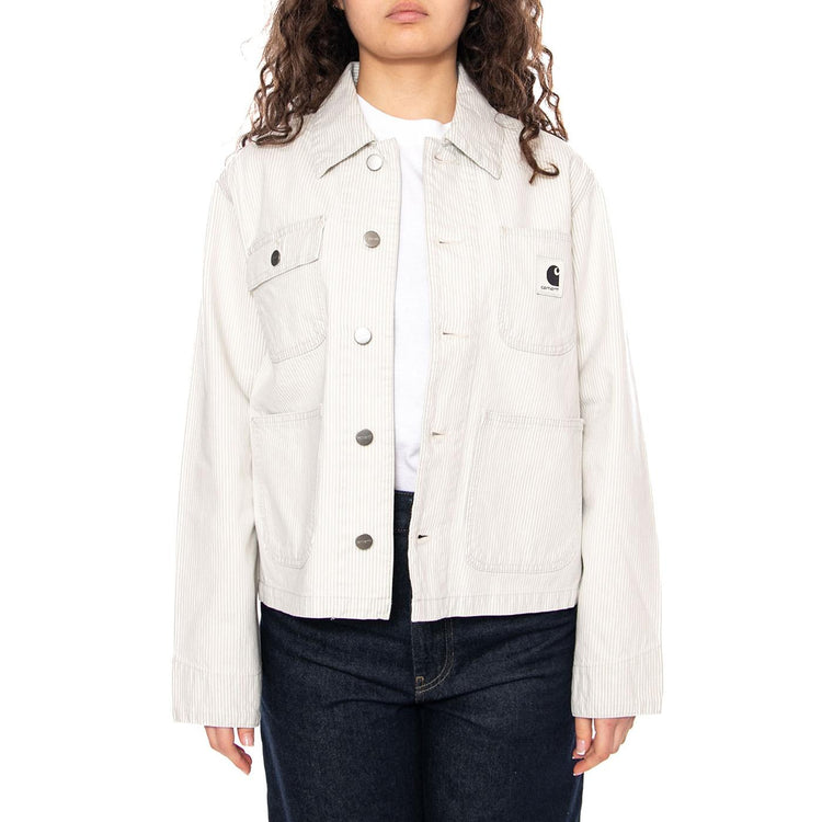 W' Mercer Chore Coat Mercer Stripe, Graphite - Giacca Donna Grigio Chiaro I036511 3OK35 CARHARTT WIP 