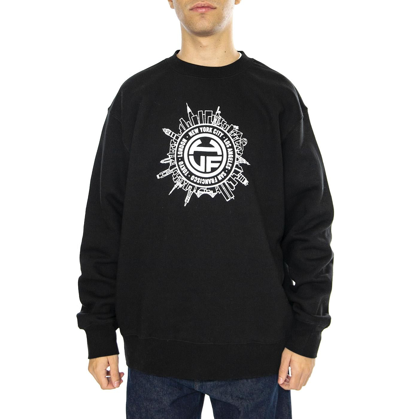 Internationally Known Crewneck Black - Felpa Girocollo Uomo Nera PF00600-BLACK  HUF 