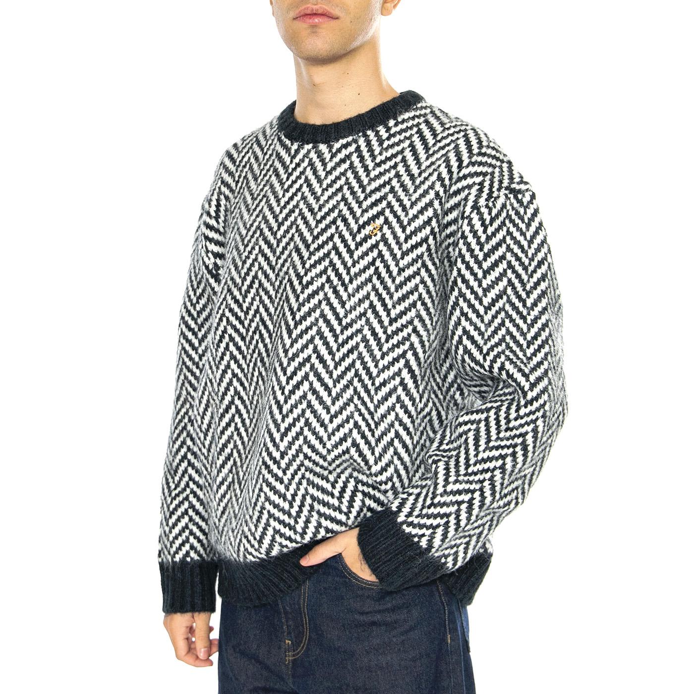 Athens Herringbone Sweater In True Navy - Maglione Girocollo Uomo Blu / Multicolore F4GFE028  FARAH 