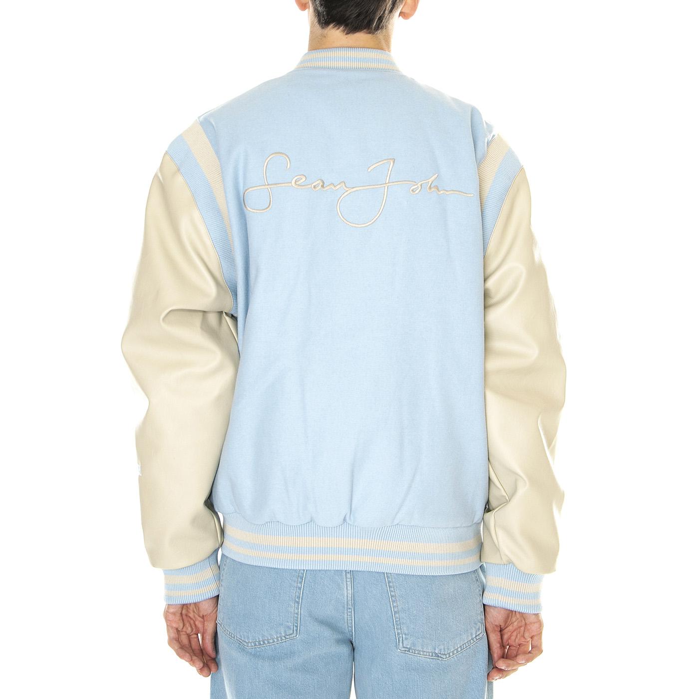 M' SJ Script Logo College Jacket Light Blue / Light Sand - Giacca Uomo Blu / Beige 6085200/231-01  SEAN JOHN 