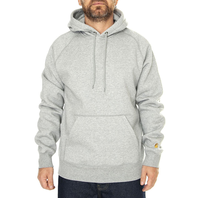 Hooded Chase Sweat Grey Heather / Gold - Felpa con Cappuccio Uomo Grigia I033661.00MXX  CARHARTT WIP 