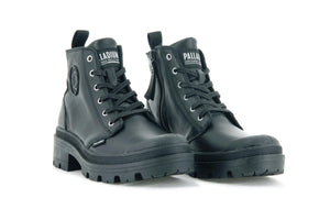 Pallabase Leather Black / Black - Scarpe Stringate Profilo Alto Donna Nere PAS96905-001-M  PALLADIUM 