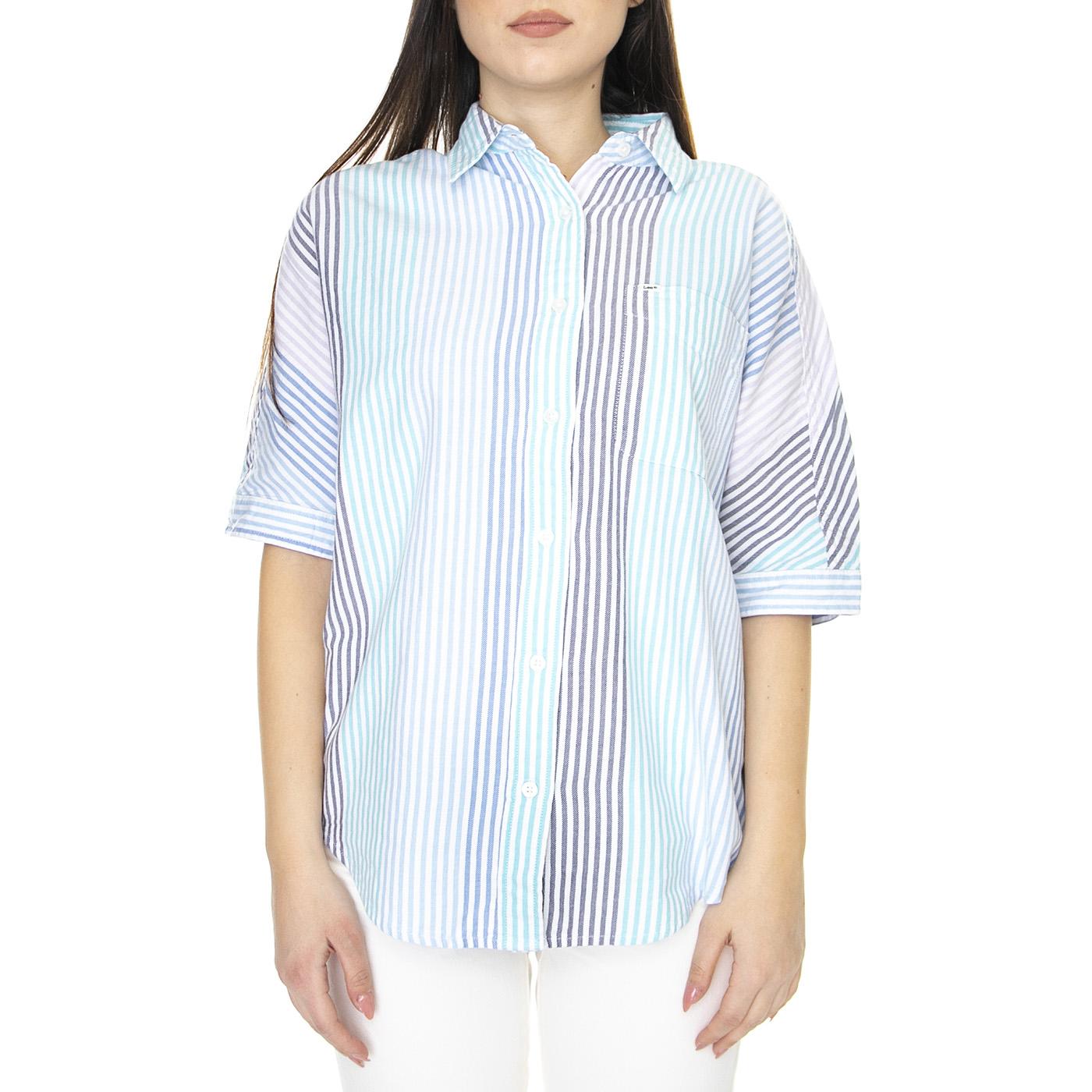 Relaxed One Pocket Shirt Ferris Blue - Camicia Maniche Corte Donna Bianca / Blu L51AVAA13  LEE 