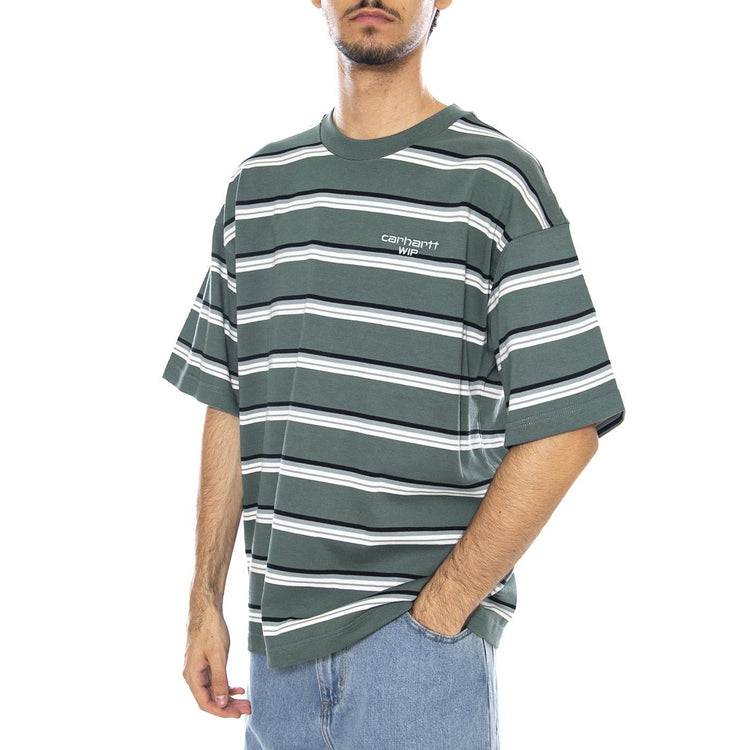 S/S Holm T-Shirt Holm Stripe, Silver Pine - Maglietta Girocollo Uomo Multicolore I035302.37CXX  CARHARTT WIP 