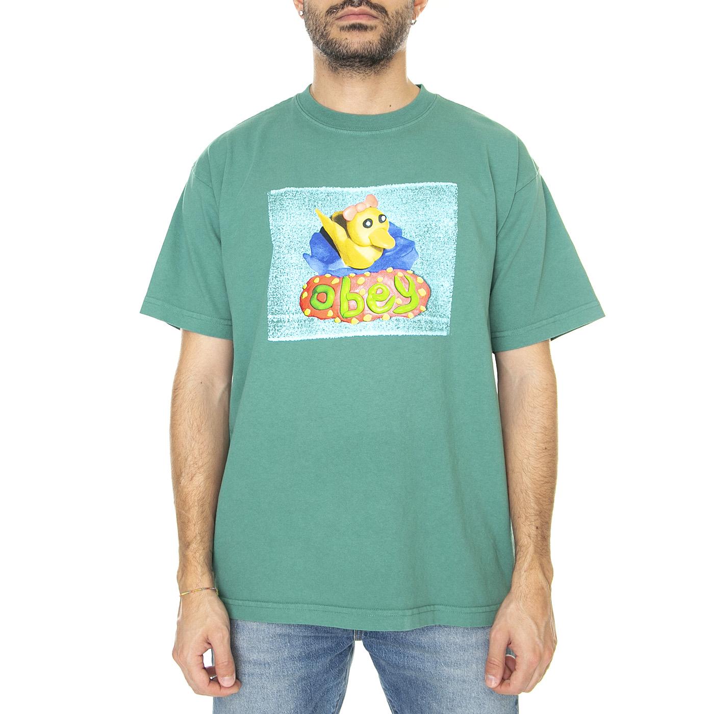 Obey Clay Duck Heavy Wheight Tee Palm Leaf - Maglietta Girocollo Uomo Verde 166913425-PLF  OBEY 