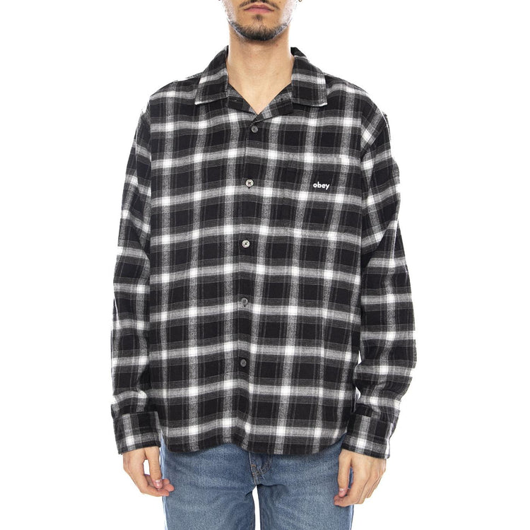 Reason Woven Shirt -- Camicia a Maniche Lunghe Uomo Nero / Multicolore 181200395 BKM OBEY 