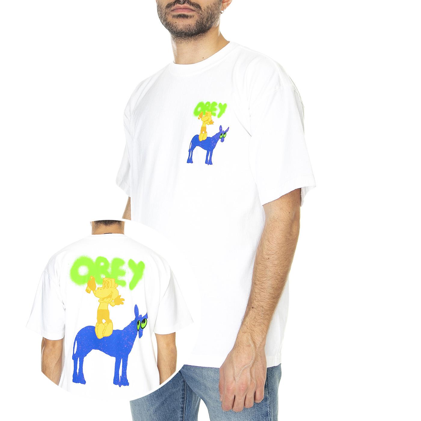 Obey Donkey Heavy Wheight Tee White - Maglietta Girocollo Uomo Bianca 166913367-WHT  OBEY 