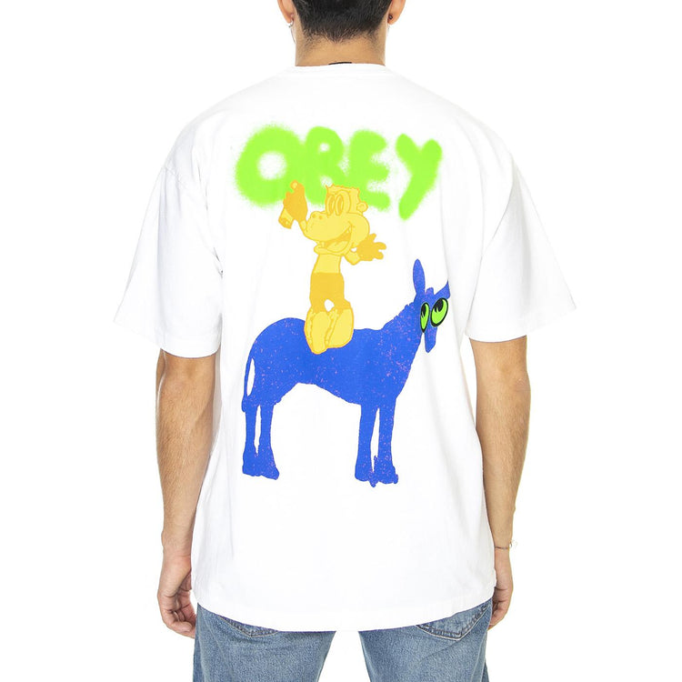Obey Donkey Heavy Wheight Tee White - Maglietta Girocollo Uomo Bianca 166913367-WHT  OBEY 