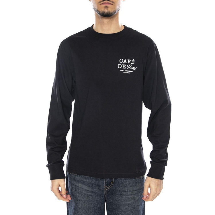 Cafe Vans LS Black - Maglietta Girocollo Maniche Lunghe Uomo Nera VN000PC2BLK1 . VANS 