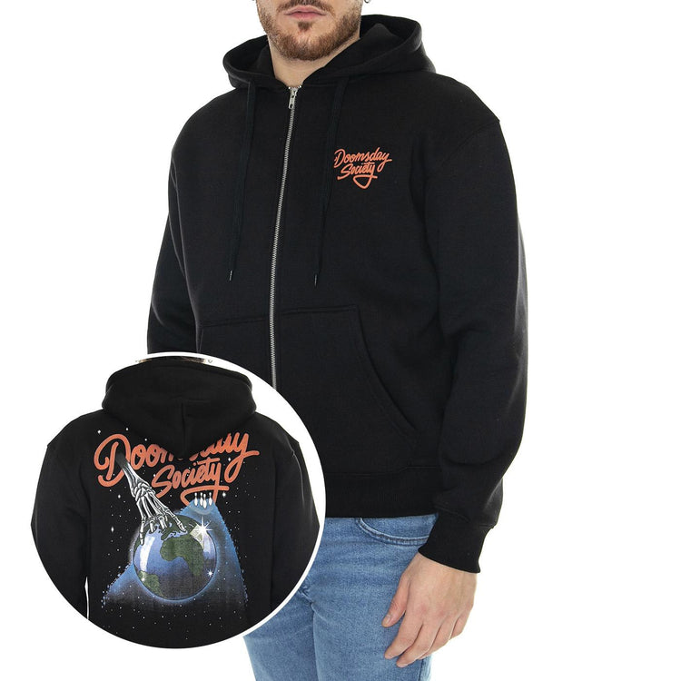 Spare Zip Hoodie Black Sweat - Felpa con Cappuccio e Zip Uomo Nera HDY00697BLK  DOOMSDAY 